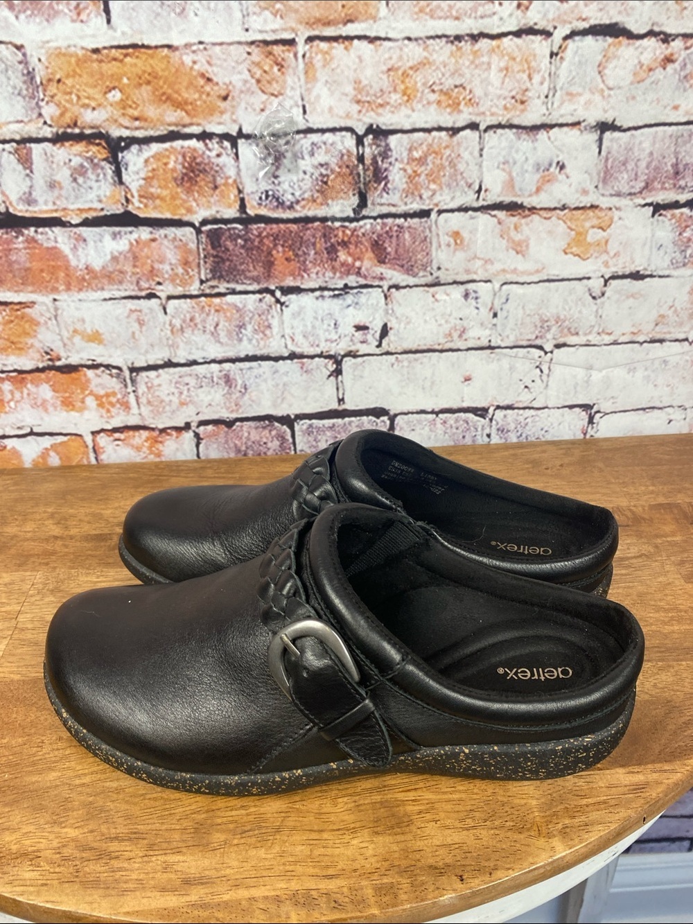 Aetrex Libby Black Leather Slip On Comfort Clog Shoe Sz 7.5 - Picture 9 of 13